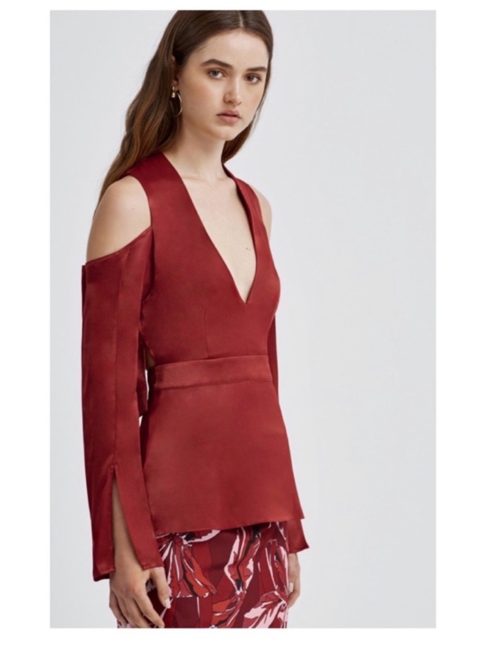 C/MEO Collective Red Asymmetrical Cut Out Blouse
